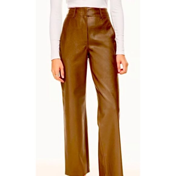 Wilfred Pants - Wilfred Free Aritzia High-Waisted Brown Faux Leather Straight-Leg Pants Womens 4